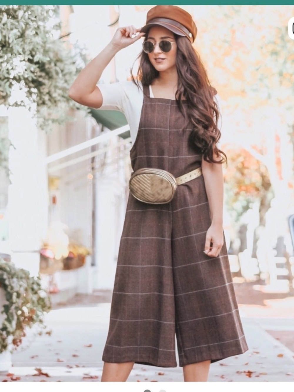 Boho Wide Leg Overall Cropped Jumper Medium Brown Plaid Preppy Academia Indie